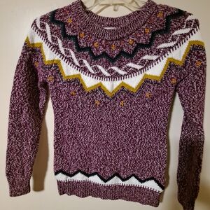 Old Navy Maroon and Yellow Patterned Sweater